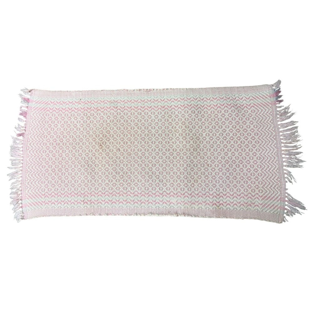 Reedcraft Weavers Hand Woven Rug Pink White Fringed Gretchen R Iben 38x18